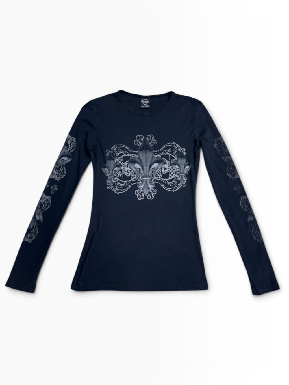 Sledge USA Black Long Sleeve Heraldic Crest Fleur-De-Lis Motif Graphic Shirt M